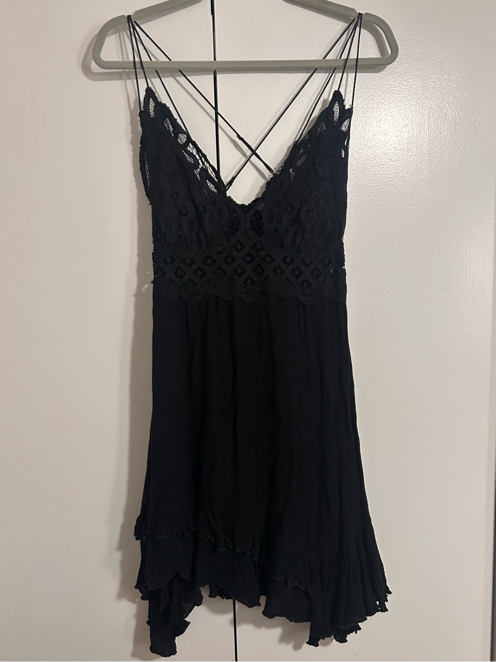 Free People Black Lace-Top Mini Dress